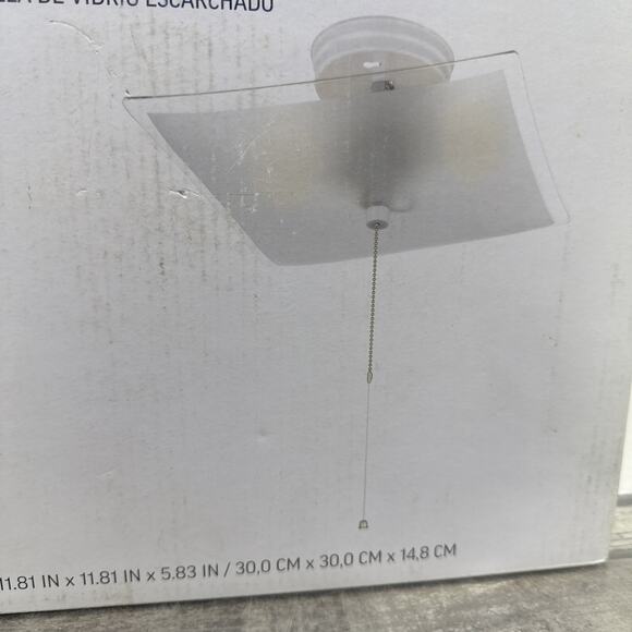2-Light SemiFlush LED Mount Ceiling 11.81" Square Frosted Glass Pull Chain White - Picture 5 of 12